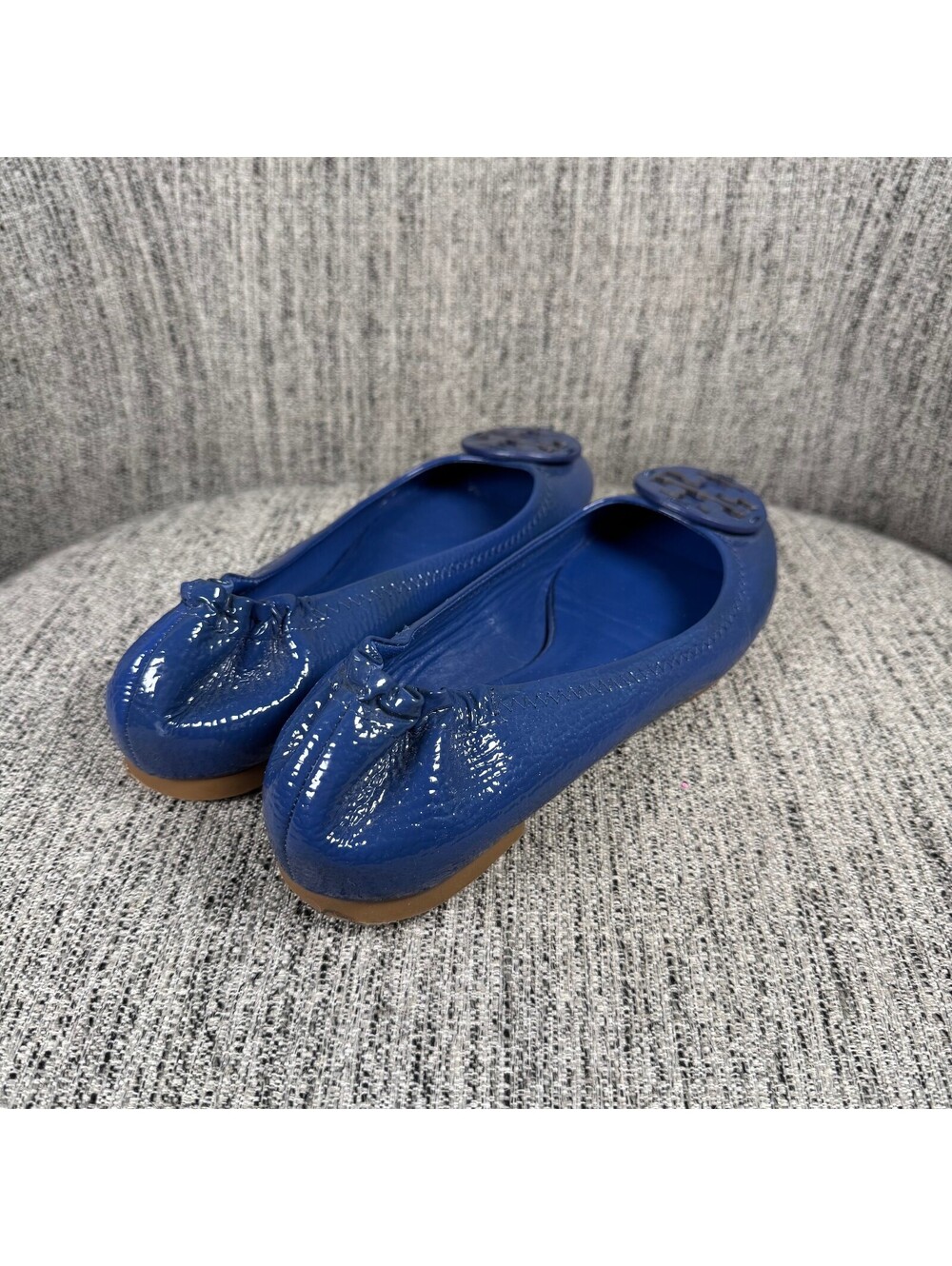 Tory Burch Reva Blue Patent Leather Ballet Flats Logo Shoes Womens Size 8.5 - Picture 9 of 11